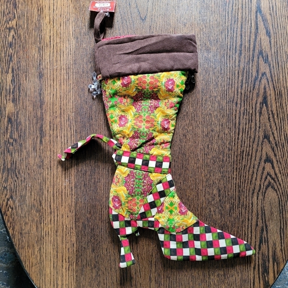 Cold Shoulders Hand-Crafted High Heel Christmas Stocking with Beads NEW with tag - Picture 2 of 3